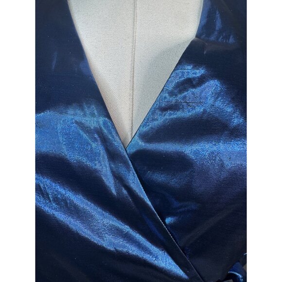 2/$30 ZARA Small Shiny Blue Puff Sleeve Wrap Dress - Picture 5 of 16
